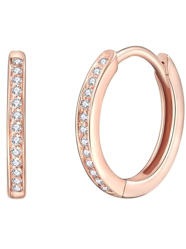 Rafaela Donata Damen Creolen aus 925/- Sterling Silber rosévergoldet mit Zirkonia weiß - Klappcreolen Silbercreolen Rosegold klassisch