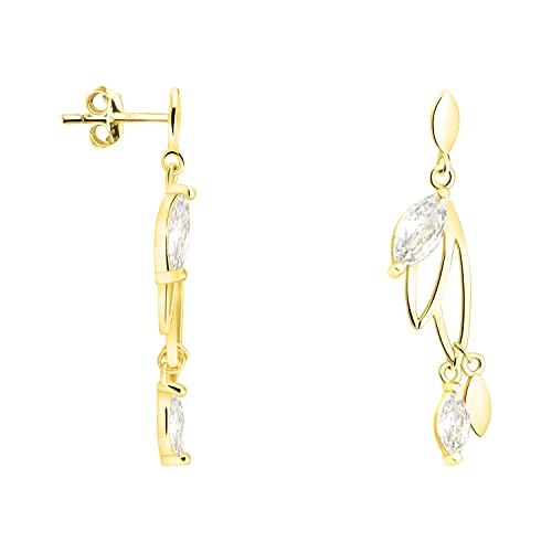 SOFIA MILANI - Damen Ohrringe 925 Silber - vergoldet/golden & mit Zirkonia Steinen - Blätter Zweigen Ohrhänger - E1798