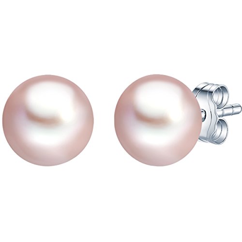 Valero Pearls Damen-Ohrstecker Hochwertige Süßwasser-Zuchtperlen in ca. 7 mm Button rosé 925 Sterling Silber - Perlenohrstecker mit echten Perlen flieder 178830