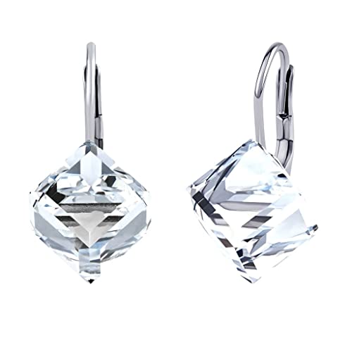 SILVEGO Damen Ohrringe aus 925 Sterling Silber mit Swarovski Crystals Würfel Klar