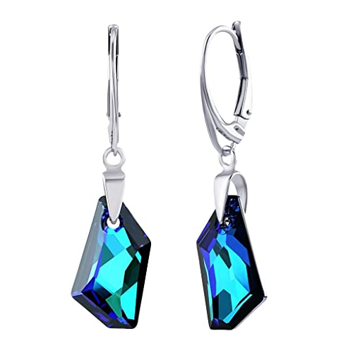 SILVEGO Damen Ohrringe aus 925 Sterling Silber mit Swarovski Crystals Blau De-Art Bermuda Blue