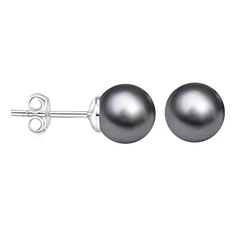 SILVEGO Damen Perlen Ohrringe aus 925 Sterling Silber mit Swarovski Crystals Ohrstecker 8 mm