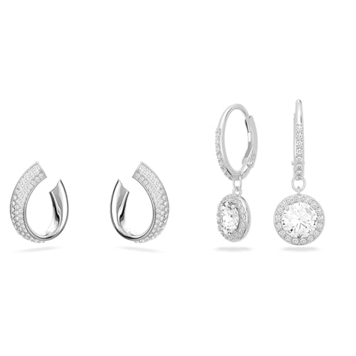 Swarovski Exist Kreolen, Rhodinierte Ohrringe mit Klaren Swarovski Kristallen & Angelic Drop-Ohrhänger, Rundschliff, Weiß, Rhodiniert