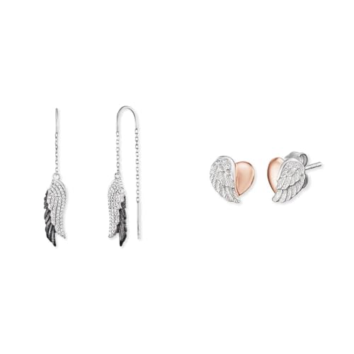 Engelsrufer Damen Ohrhänger aus Sterling Silber mit Flügel Anhänger in silber/schwarz & Damen Ohrringe Ohrstecker Herzflügel Bicolor aus Sterling Silber
