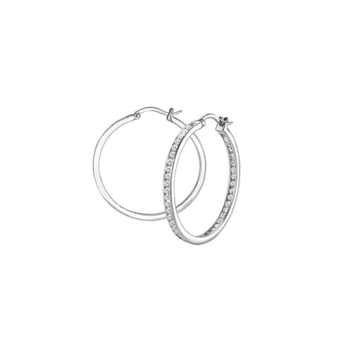 s.Oliver Creolen 925 Sterling Silber Damen Ohrschmuck, mit Zirkonia synth., 3,3 cm, Silber, Kommt in Schmuck Geschenk Box, 2026067