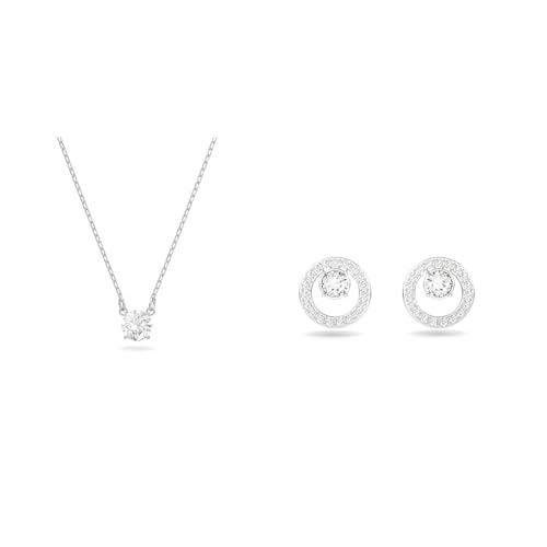 Swarovski: Attract & Creativity Schmuck-Set für Damen für Feste Anlässe - Halskette & Ohrringe, Rund, Weiß, Rhodiniert