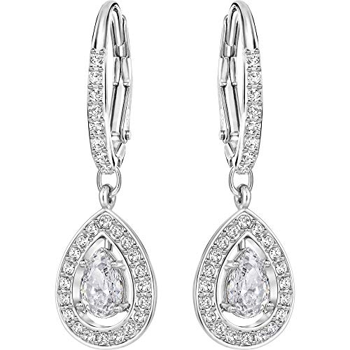 Swarovski Angelic Ohrringe, Rhodinierte Ohrhänger in Tropfenform mit Funkelndem Weißen Kristall und Klassischem Kristallpavé