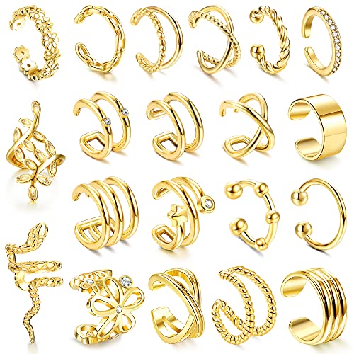 15-teiliges Ohr-Cuff Set – Ohrmanschetten Ohne Piercing, Für Helix & Knorpel, In Silber & Gold