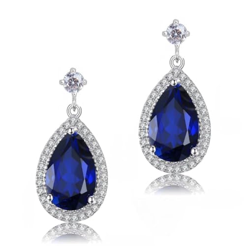 Crystalline Azuria Tropfenform Ohrhänger Ohrringe mit Blauer simulierter Saphir Zirkonia Kristalle 18 kt Weiß Vergoldet für Damen