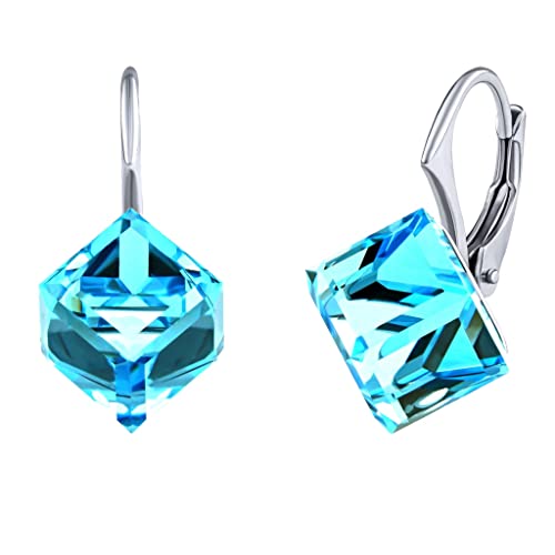 SILVEGO Damen Ohrringe aus 925 Sterling Silber mit Swarovski Crystals blaue Würfel CUBE