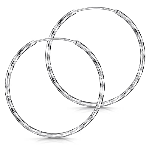 MATERIA Damen Creolen Silber 925 groß 35mm - Damen Ohrringe rhodiniert gekordelt #SO-284