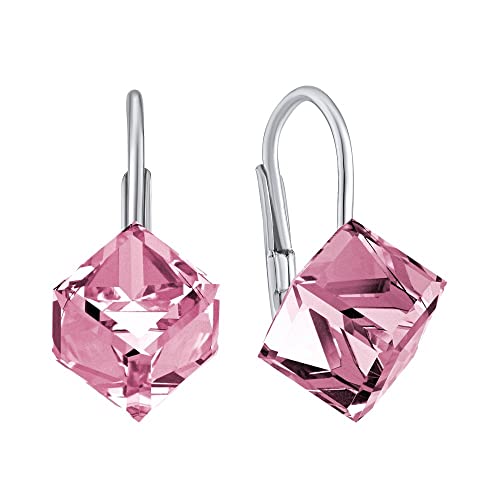 SILVEGO Damen Ohrringe aus 925 Sterling Silber mit Swarovski Crystals Würfel Rosa