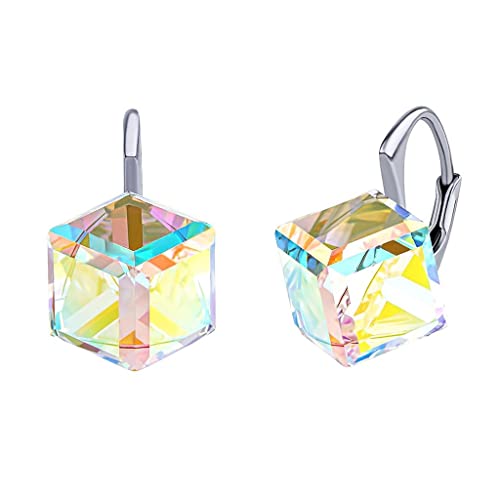 SILVEGO Damen Ohrringe aus 925 Sterling Silber mit Swarovski Crystals Würfel Aurora Boreale