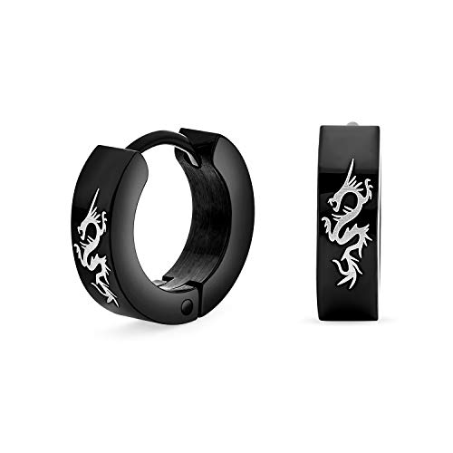 Unisex Biker Schmuck Kleine Asiatische Drachen Creolen Kpop Huggie Ohrringe Für Männer Frauen Teen Schwarz Ip Edelstahl