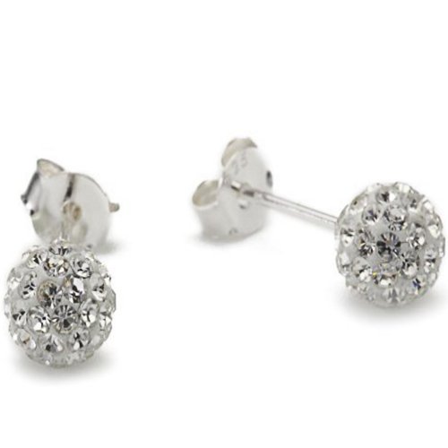 Vinani Damen Ohrstecker 925 Silber - kleine Kugel mit weißen Swarovski Kristallen - Ohrring Set für Frauen - aus 925 Sterling Silber - OKE