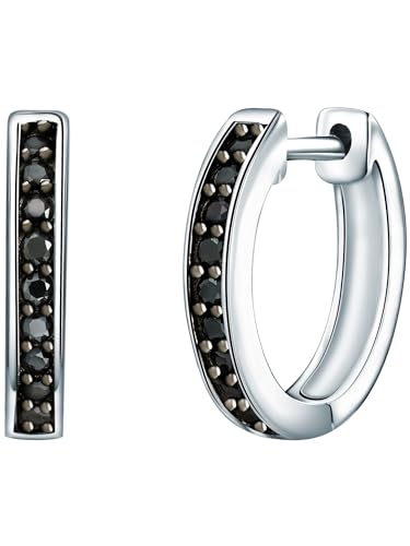 Rafaela Donata Damen Creolen aus 925/- Sterling Silber mit Zirkonia schwarz - Klappcreolen Silbercreolen mit farbigen Steinen klassisch