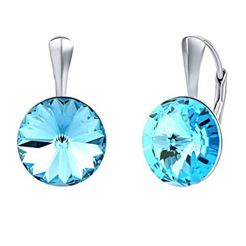 SILVEGO Damen Ohrringe mit blauem Kristall Swarovski® Aquamarine 12 mm Silber 925