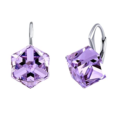 SILVEGO Damen Ohrringe aus 925 Sterling Silber mit Swarovski Crystals Würfel Violett