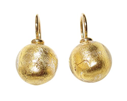 Ohr-Hänger Ohrringe Murano-Glas Perle goldfarben 12 mm Durchmesser Sterling-Silber gold-plattiert 585 Goldschmiede-Arbeit Handarbeit Unikat klassisch