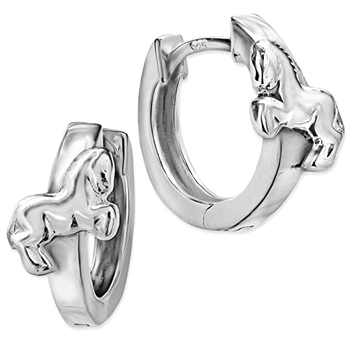 CLEVER SCHMUCK Silberne Mädchen Ohrring Creole Ø 12 mm Pferd springend 925 Sterling Silber im Schmucketui creme
