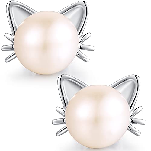 Katzen Katze Ohrstecke Cat Earrings Perlen Katze,Ohrringe Katze,Süßwasser Katzen Perlen,Katze,Ohrringe Katze,Katzen